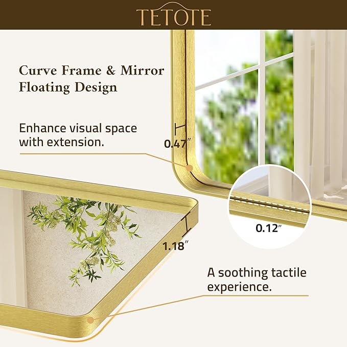 TETOTE 16 x 20 Inch Gold Bathroom Mirror Brushed Gold Metal Framed Vanity Mirror, Tempered Glass, Wall Mounted for Bathroom, Entryway, Bedroom, Living Room(Horizontal/Vertical)