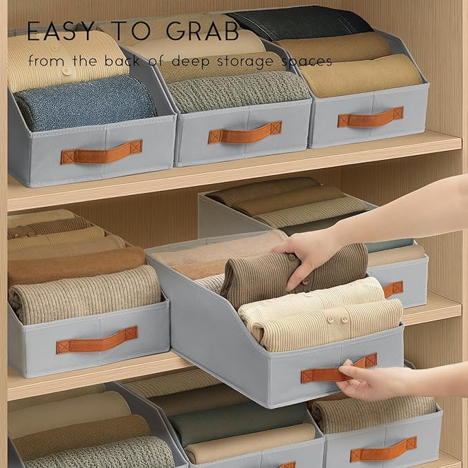 Homsorout Fabric Storage Bins for Organizing - 12 Pack Large Trapezoid Collapsible Storage Bins with Front Handle, Closet Organizers and Storage for Bedroom, Home Shelves, Small Spaces, Grey