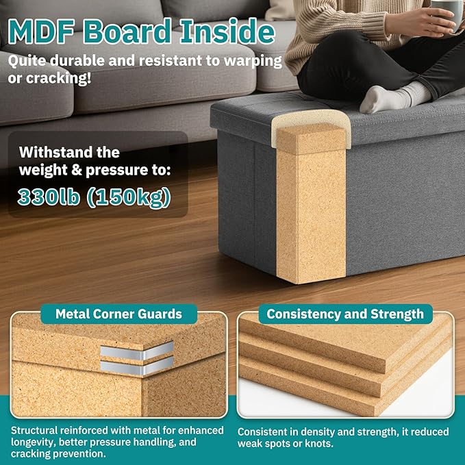 30.5-INCH Storage Ottoman Bench, Footrest with Storage, End of Bed Bench Coffee Table for Living Room, Bedroom, Entryway, Dark Gray
