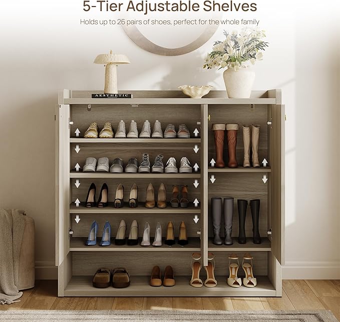 Sicotas Shoe Storage Cabinet for Entryway, 47.6" Wide 6-Tier Extra Large Shoe Cabinet with 3 Doors, Holds Up to 30 Pairs, Adjustable Shelves Shoes Rack Organizer for Hallway (Grey White Oak, 2 Pieces)