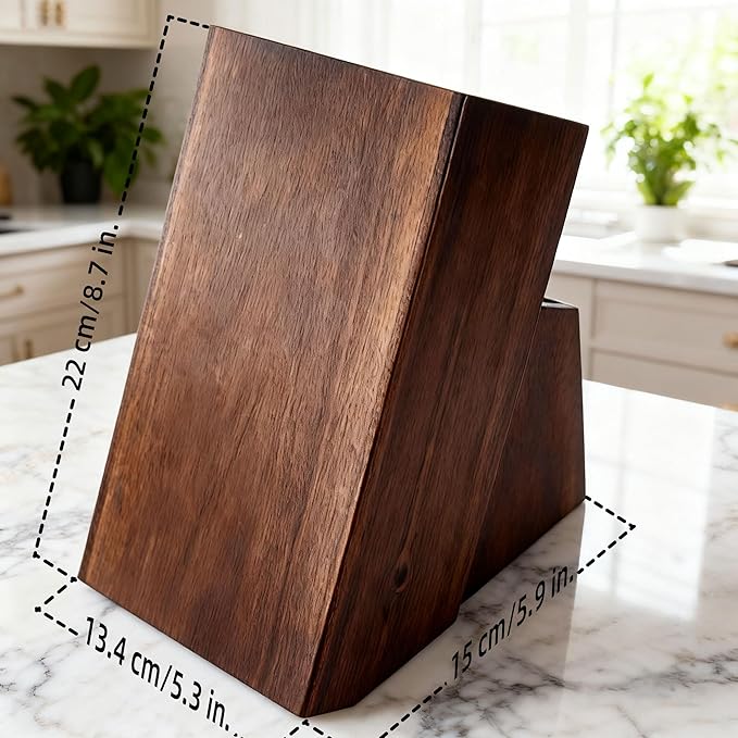 Teak Wood Knife Block Organizer, 14-Slot Kitchen Counter Storage Holder, Universal Design (Brown)