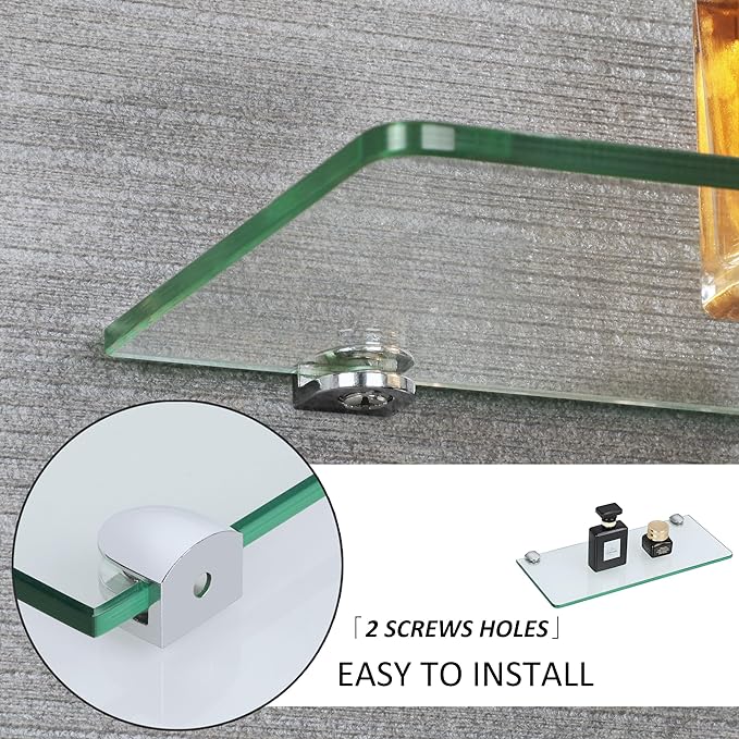SAYAYO Glass Floating Shelves for Wall, Tempered Glass Shelves for Bathroom, Living Room, Bedroom, Office, Toilet, Kitchen Decor, 12 Inch Set of 2, Clear