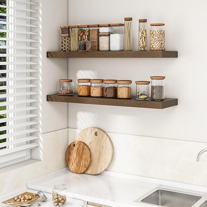 RICHFOCUS 40Inch Floating Shelves for Wall 1 Pack Shelves for Bedroom|Kitchen|Bathroom|Laundry Room Rustic Wood Wall Mounted Shelf with Invisible Brackets for Books|Storage|Decor, Walnut