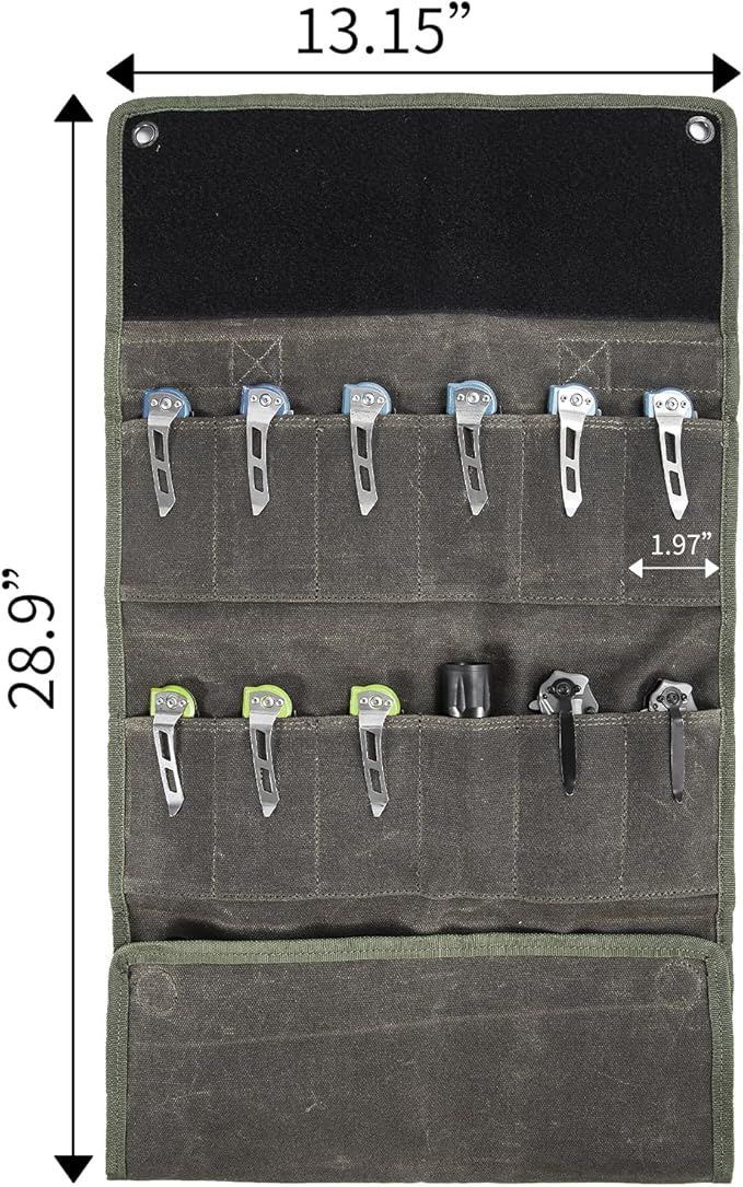 Pocket Knife Storage Roll,Knife Display Bag with 17 Slots Pocket Knives and Elastic Band Slot,Folding Knife Holder Organizer,Edc Mini Knifes Bags,Folding Knives Gifts for Collector