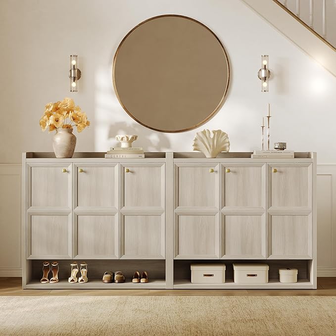 SICOTAS Shoe Storage Cabinet for Entryway, 47.6" Wide 6-Tier Extra Large with 3 Doors, Holds up to 30 Pairs, Adjustable Shelves Shoes Rack Organizer for Hallway, Grey White Oak