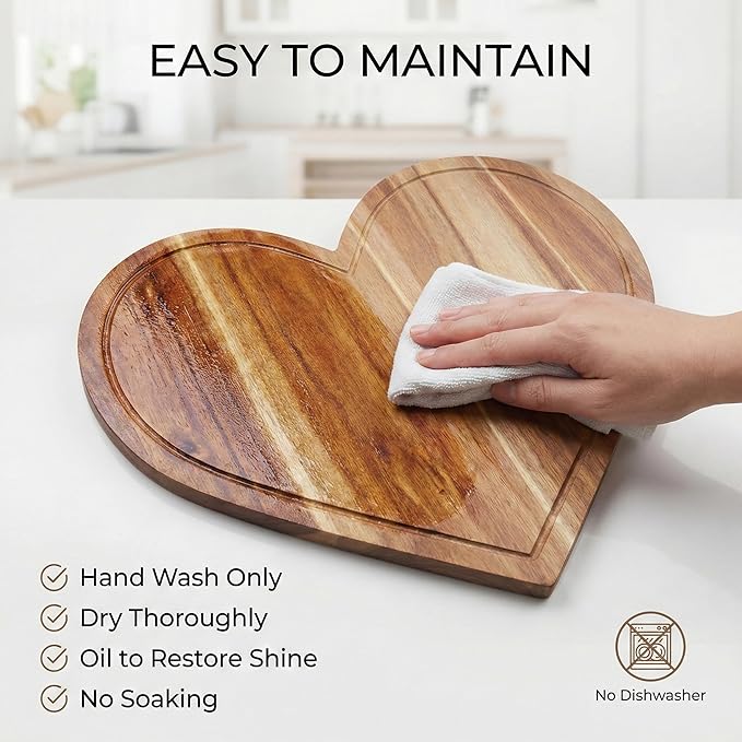 Set of 2 Heart Charcuterie Boards - Acacia Wood Cutting Heart Shaped Charcuterie Board - Mother’s Day Gifts for Mom, Wife, Grandma, Birthday Gifts for Mother & Grandmother