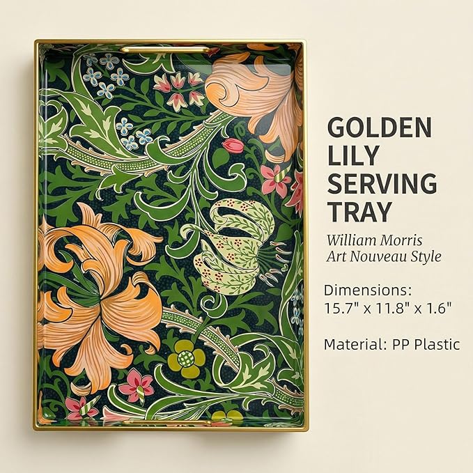 Decorative Tray, Marbling Plastic Tray with Handles, Rectangular Vanity Tray and Serving Tray for Bathroom, Kitchen, Ottoman and Coffee Table, 15.6" x 10.2" (Green Morris, 15.7 x 11.8 Inch)