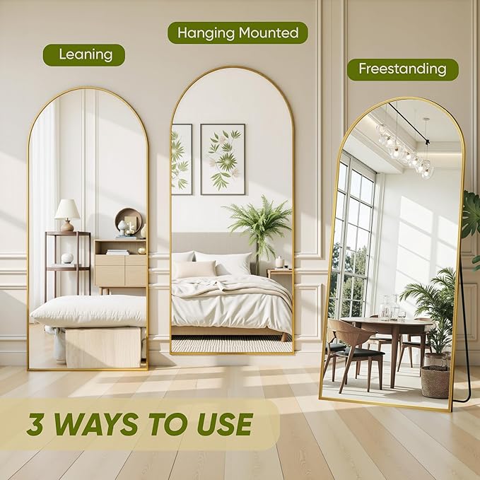 Full Length Mirror, 71"x32" Arched Full Body Mirror, Floor Mirrors with Stand, Body Mirrors Standing Hanging Leaning Against Wall,Aluminum Frame Mirrors for Bedroom Cloakroom,Living Room,Gold