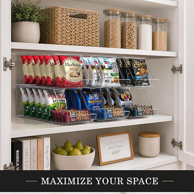 Sorbus Stackable Snack Organizer Bins Open Front – Clear Pantry Storage Bins for Chips, Snacks & Food Pouches – Kitchen Pantry Organizer (2 Pack)