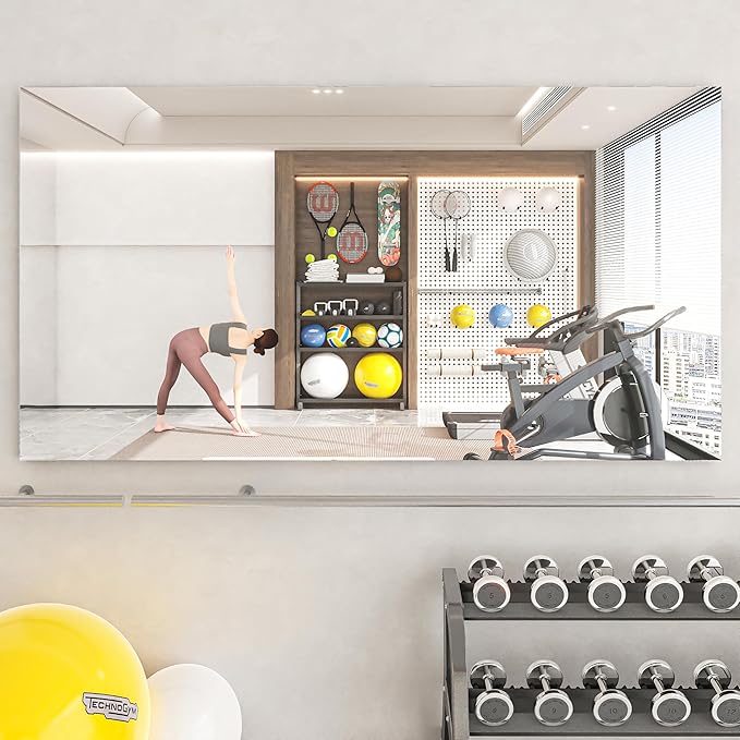 Hasipu 2PCS Home Gym Workout Mirror 72" L x 36" W Large Full Length Wall Mounted Full Body Frameless Mirror for Workout, Yoga, Garage, Bedroom, Dance, Rectangular