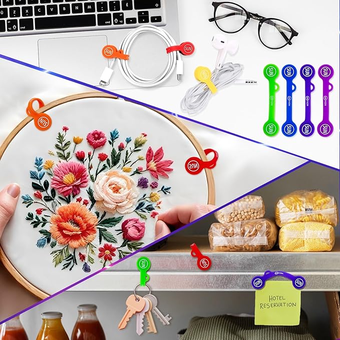 Cable Cord Organizer Magnetic Cord Organizers Twist Ties Magnet Clips Cord Wrap Keeper For Charging Cord Headphone Cord Holder Silicone Cable Strap Appliance Fridge Bookmark Whiteboard Keychain 14PACK