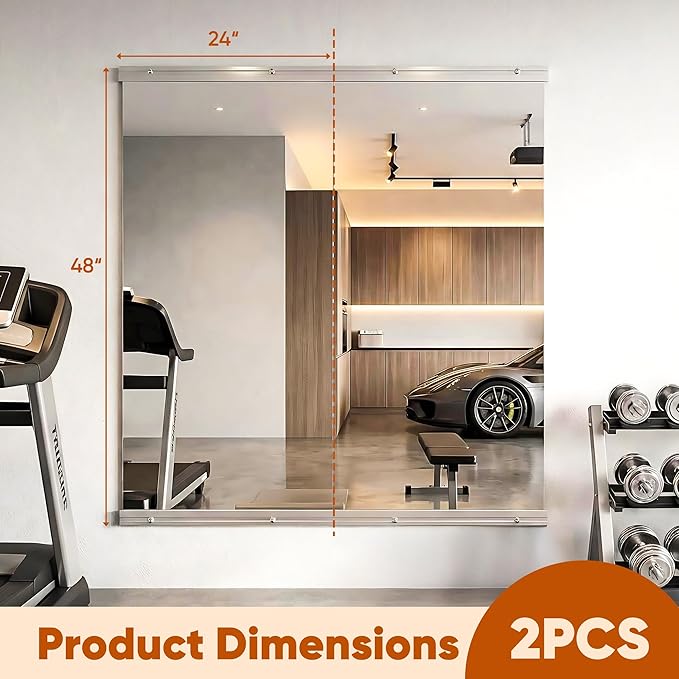 Home Gym Mirror, 48" x 25"-3PCS, Large Full Length Mirror Wall Mounted for Yoga, Frameless Tempered Glass for Home Gym, Dance Studio, Living Room, Bathroom