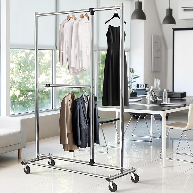 Simple Houseware Dual Bar Adjustable Clothing Garment Rack, 72 Inches Height, Chrome