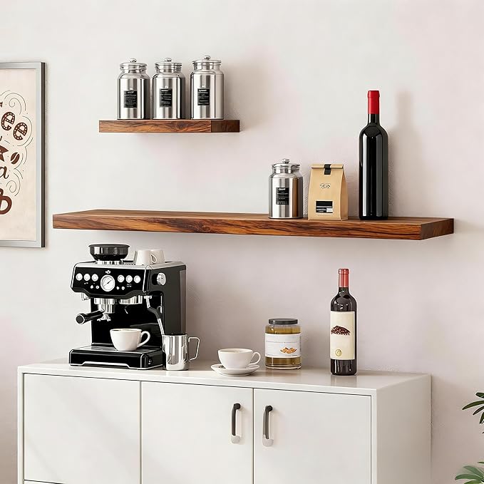 Vervida® Floating Shelves, 47.2 inch Wall Mounted Rustic Wood Shelves for Bathroom, Bedroom, Living Room, Kitchen, Office, Hanging Shelf for Books/Storage/Decor(Rustic Brown,Set of 3)
