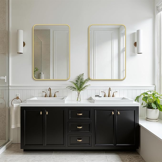 FICTOR Bathroom Mirror, 2 Pack 30"x20"Gold Framed Vanity Mirror for Wall, Shatterproof &Anti-Rust Bathroom Mirrors for Over Sink, Bedroom, Living Room, Entryway, Vertical/Horizontal Mount