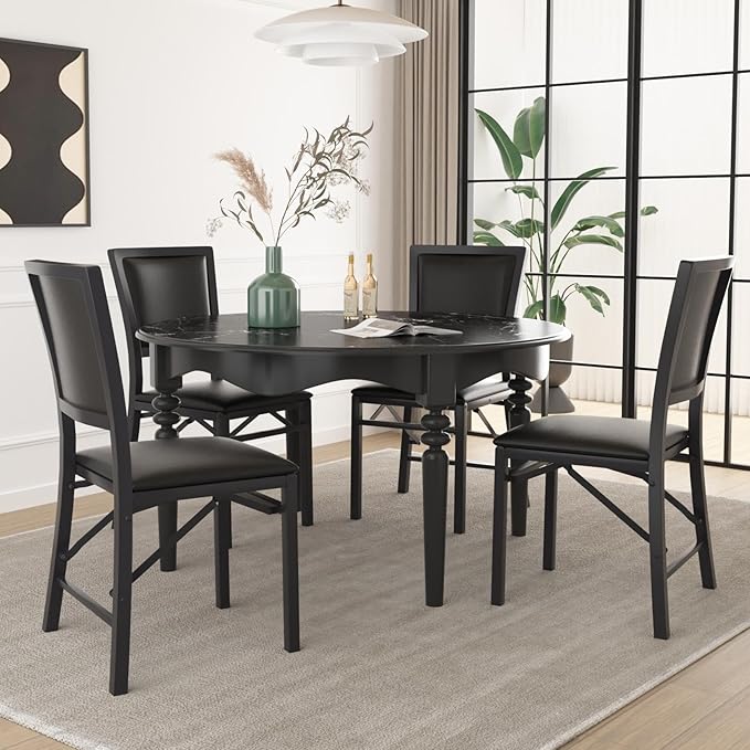VECELO Folding Chairs Set of 2 with Cushion, Foldable Padded Seats with Heavy Duty Metal Frame for Kitchen/Dining/Living Room, No Assembly & Space Saving Design, Black