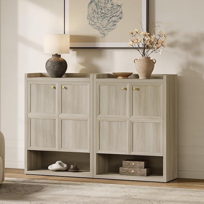SICOTAS Shoe Cabinet Storage for Entryway - 48-Pair Shoe Cabinets with Doors and Adjustable Shelves, Farmhouse Large 7-Tier Shoes Storage Cabinet for Mudroom Closet Hallway, Grey White Oak, 2PCS
