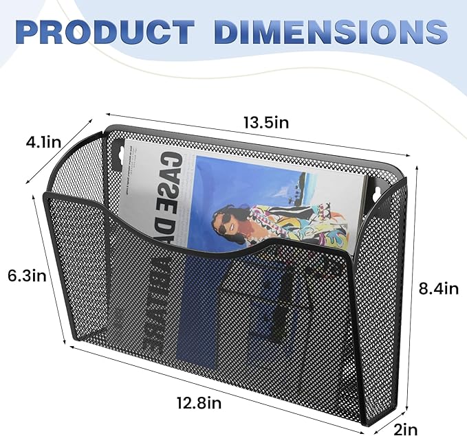MINDEPOT Wall File Organizer 3 Pack - Heavy Duty Iron Office File Holder for Wall Mount - Hanging Document Organizer for Business, Classroom, Home Office