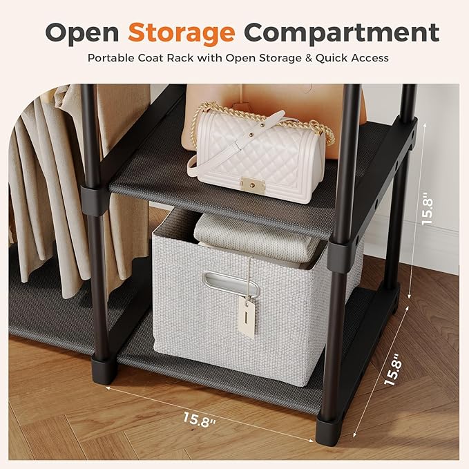 OLIXIS Clothes Rack with Shelves, Portable Wardrobe Closet with Hanging Rods, 44 Inch, Heavy Duty Clothes Rack, Freestanding Closet Organizer, 44" L x 15.7" D x 65" H