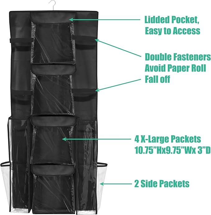 Simple Houseware Double-Sided Hanging Gift Wrap Organizer Storage Pockets, Black (Set of 1)