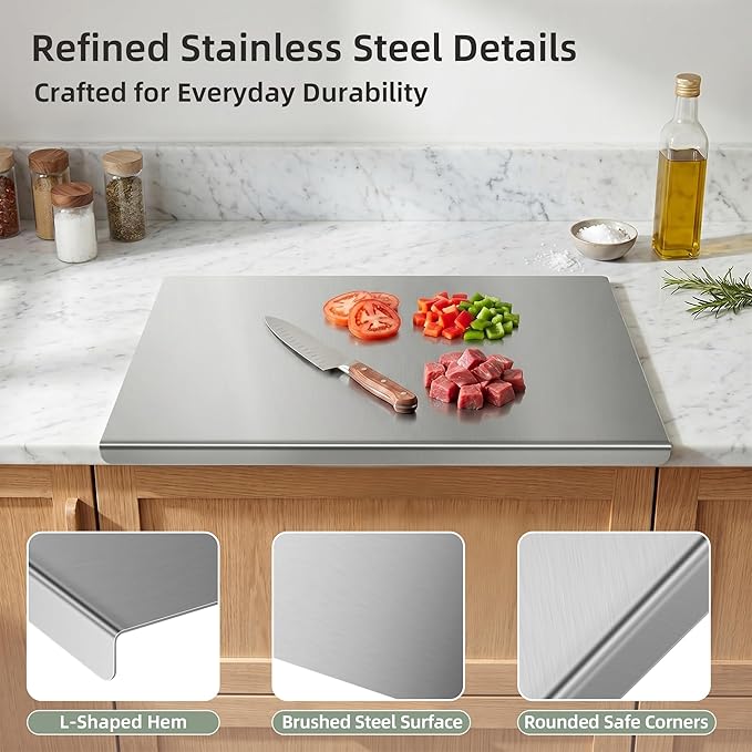 Stainless Steel Cutting Board with Lip, Metal Chopping Board for Kitchen Countertop, Single Stainless Steel Cutting Board For Food Prep (20 x 16 in / 50 × 40 cm)