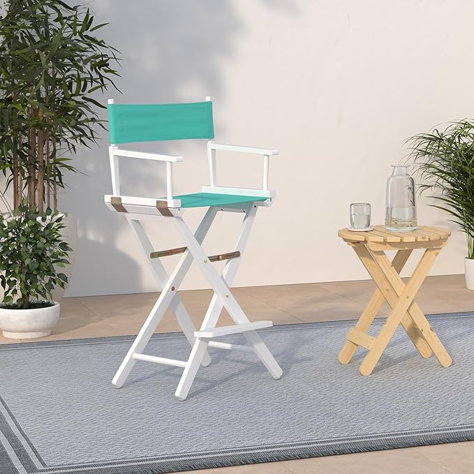 Casual Home Director's Chair ,White Frame/Teal Canvas,30" - Bar Height