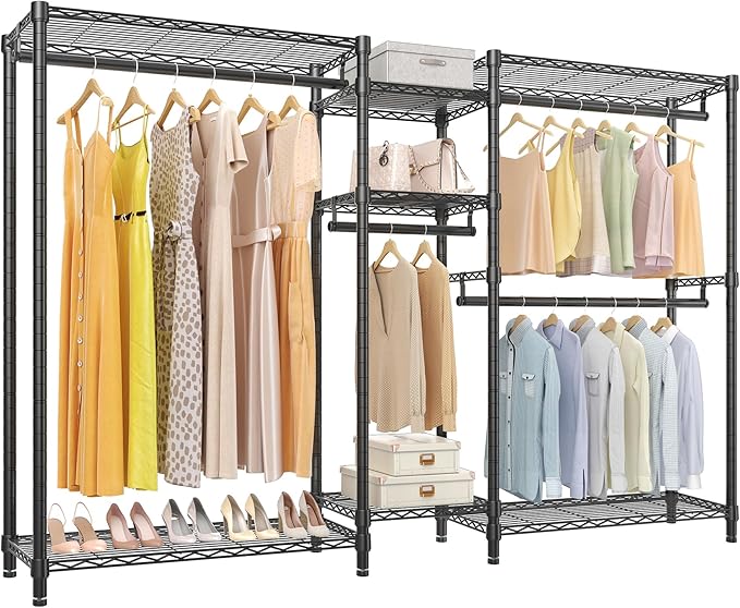 VIPEK Classic V6 Plus Wire Garment Rack Heavy Duty Clothing Rack for Hanging Clothes, Metal Freestanding Closet Wardrobe Rack Portable Clothes Rack, 84.7" L x 15.7" W x 76.4" H, Load 1120lbs, Black
