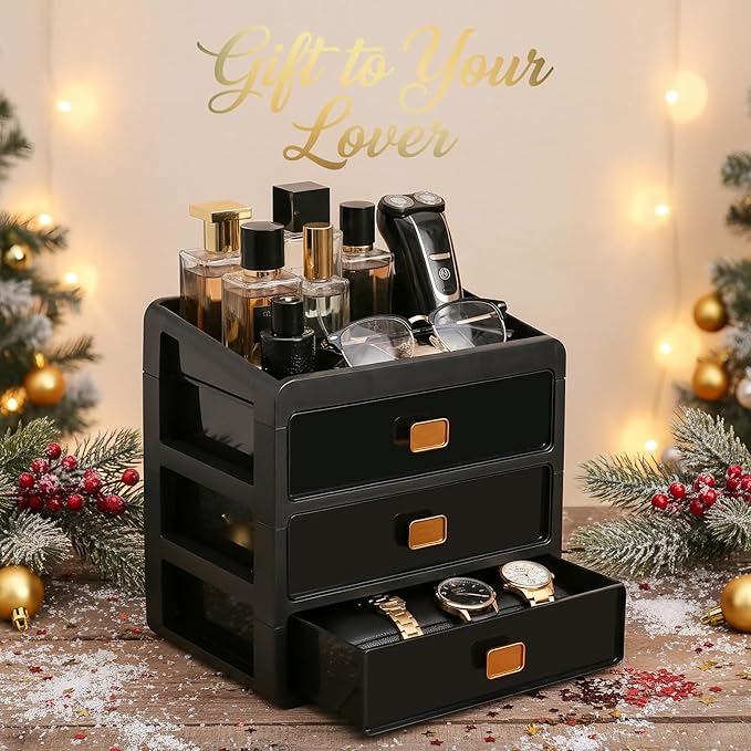 Cologne Organizer for Men,Cologne Stand with 3 Drawer,Nightstand Organizer,Cologne Shelf,Dresser Drawer Organizers,Organizador de Perfumes,Perfume Stand Organizer for Bedroom,Four Layer