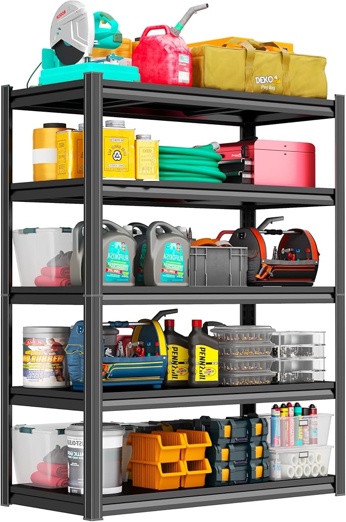 PRESTELION 63" H Garage Shelving 3500LBS Heavy Duty Storage Shelves 5 Tier Adjustable Metal Shelving Unit Garage Shelves for Warehouse Industrial Pantry Basement 63" H x 40" W x 16" D,Black