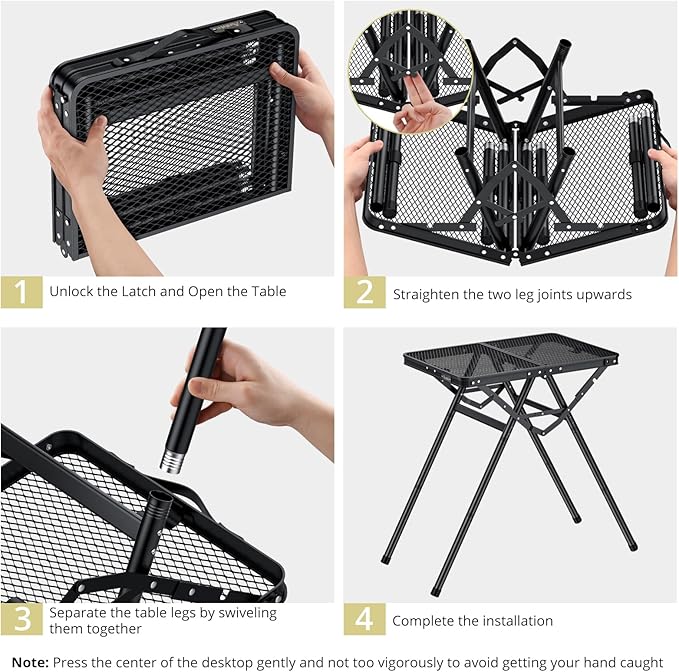 Anbte 2ft Folding Grill Table, Supports 180 Lbs, 2 Adjustable Height 28” Portable Grill Table Heat-Resistant Tabletop, Folding Metal Table for Camping BBQ Cooking Backyard Outdoor, 24" X 16", Black
