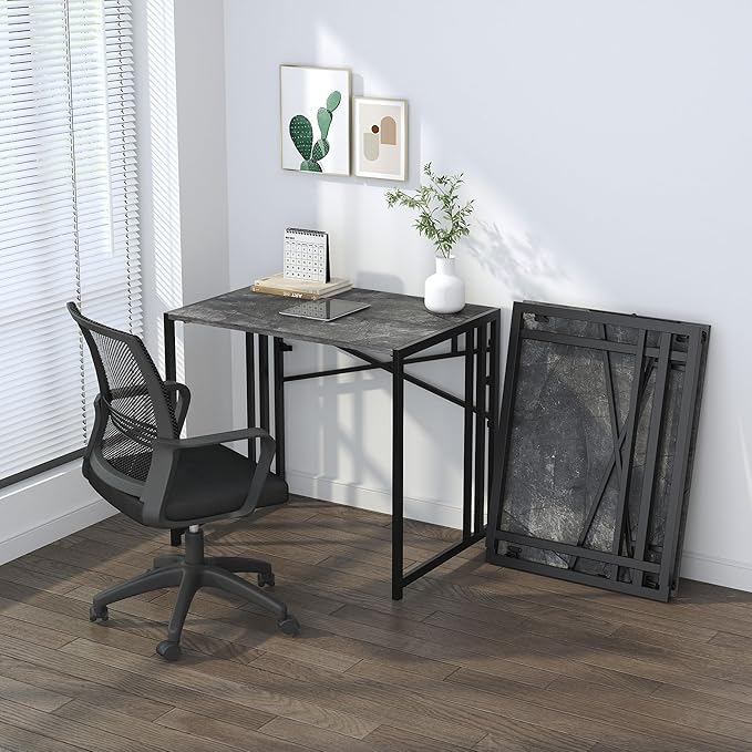 Lutown-Teen Small Folding Computer Desk 32 inch, Writing Gaming Computer Desk for Small Spaces, No Assembly Required Office Desk, Grey