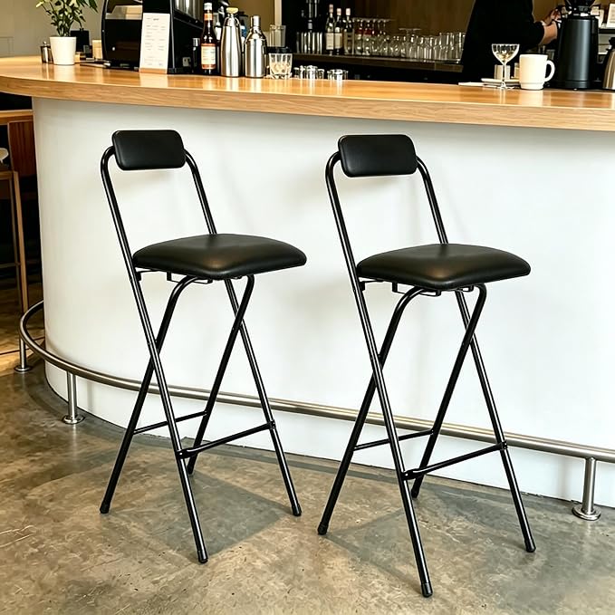 Folding Stool with Back,1Pcs Height for Kitchen Counter & Bar Table, Extra Thick Cushion, Heavy Duty, Portable Chair for Camping,Music Practice, Standing Desk – No Assembly Required 29.5 Inch