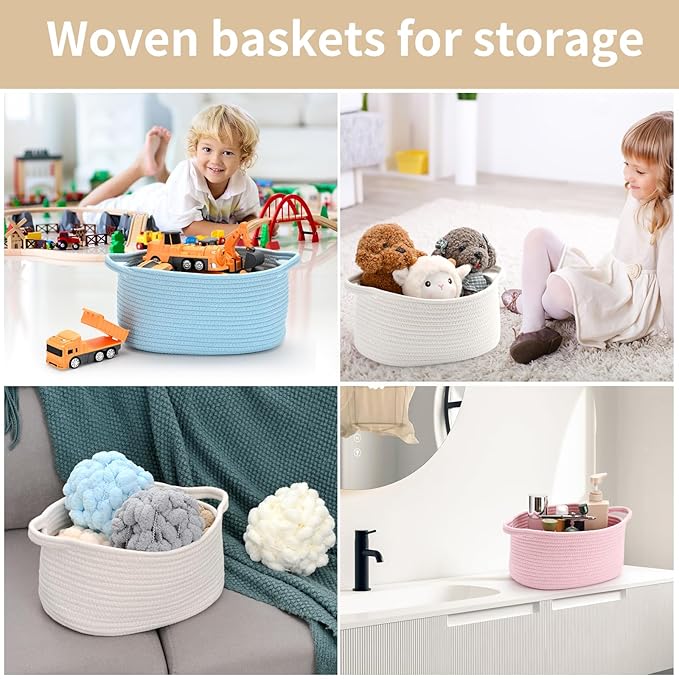 Happyiren Cute Woven Storage Basket with Handle, Baskets for Gifts Empty, Gift Baskets for Valentines Day Birthday Baby Shower Raffle Burr Fundraiser, Decorative Organizer Box for Baby Toy Pet