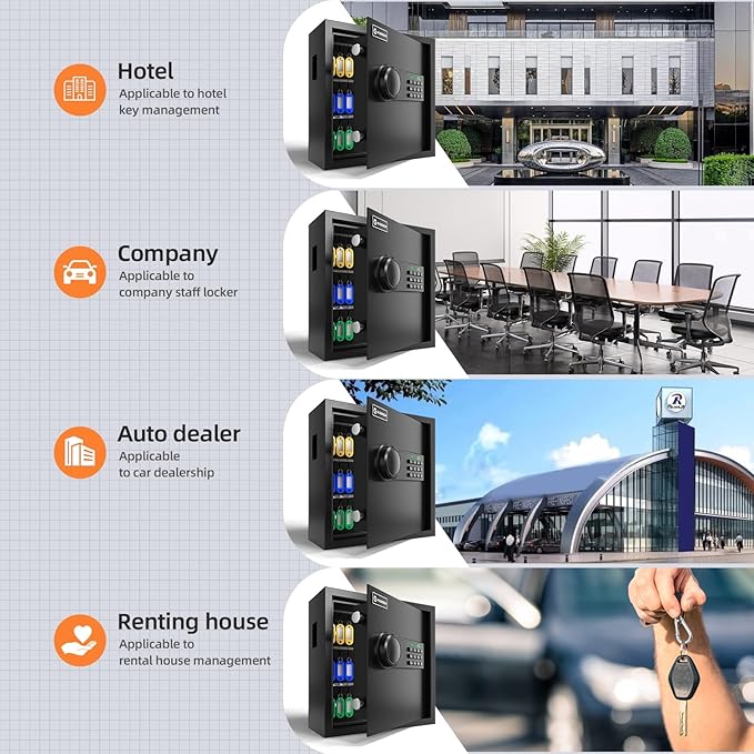XDeer 45-Keys Key Lock Box Wall Mount with Advanced Anti-Theft Deposit Key Slot & LED Light, Key Cabinet with Combo and Key Lock, Key Safe for Hotels & Office & Companies & Car Dealerships 1PCS