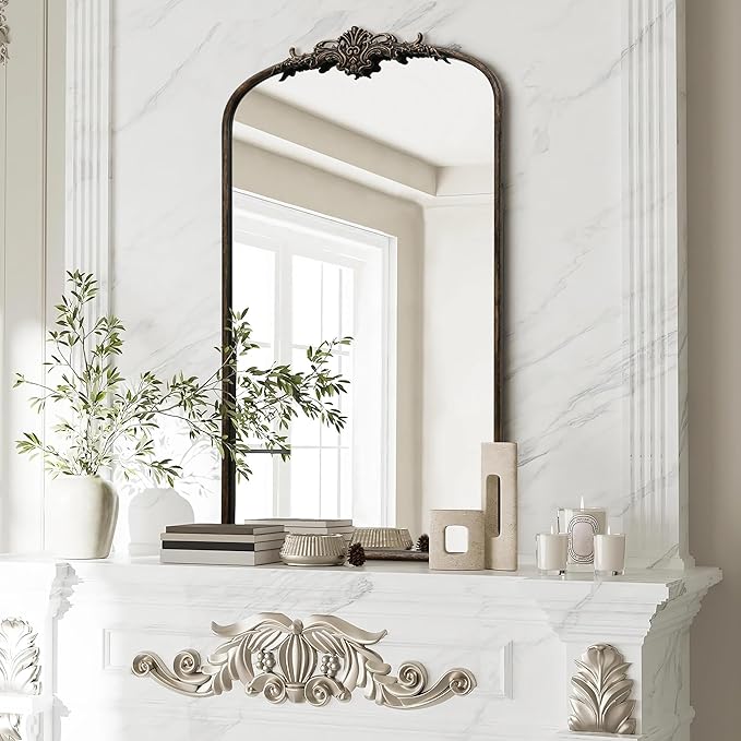 Besdomus Vintage Black Arched Mirror: 24"x42" French Large Arch Black Antique Wall Mounted Mirror - Traditional Ornate Home Decor for Living Room/Entryway/Fireplace/Bathroom - Idea for Young Couples