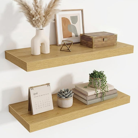 24 Inch Floating Shelves for Wall Decor,9.3" Deep Floating Shelf Wall Book Shelves,Large Display Storage Shelf,Wall Mounted Shelves with Invisible Bracket for Living Room,Bedroom,Bathroom,Kitchen,Oak