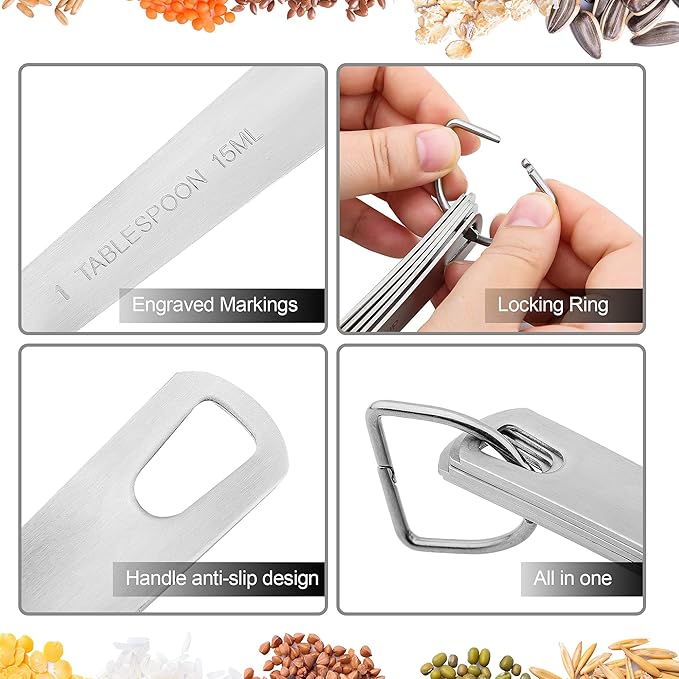 Measuring Cups Set 5, 18/8 (304) Stainless Steel Measuring Cups Set for Baking & Kitchen, Dry & Liquid Metric & US Measure Cup with 1/8 Cup & 1/3 Cups