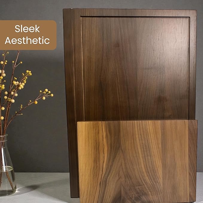 The Cutting Board Library™ | Original Design North American Walnut Wood Decorative Kitchen Display Boards (Set of 3) with Stand | Premium Countertop Serving & Styling Collection