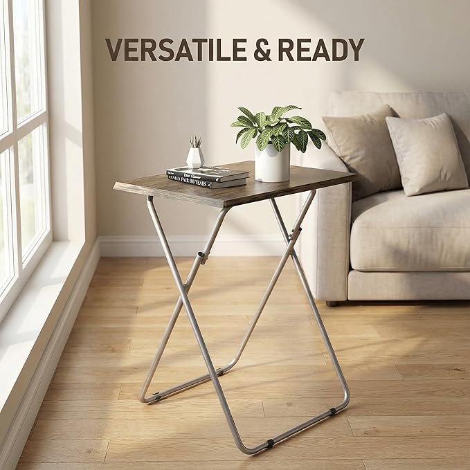 Tv Trays Folding Tv Table, Dinner Table for Eating with Sturdy Metal Frame, Small Foldable Snack Trays Table for Living Room, Couch,Sofa, Bed, No Assembly Required (3D BLACK WOOD 2-Piece set)