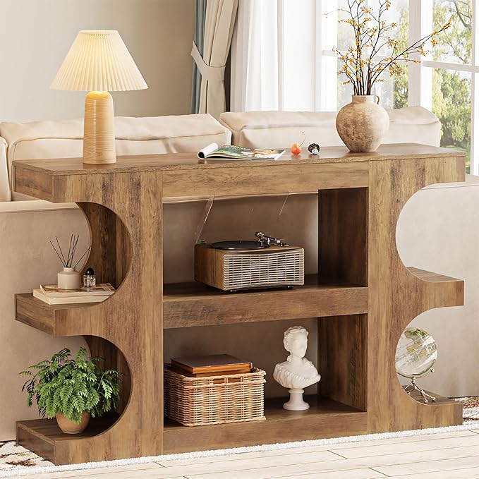 Tohomeor Console Tables for Entryway 47.24-Inch, Wooden Sofa Table Behind The Couch, Farmhouse Wooden Entry Foyer Tables for Entrance Hallway Living Room Home, Arched,Retro Brown