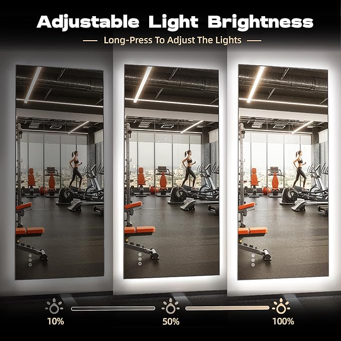 Hasipu 79''x 36'' Home Gym Mirror with Lights Dimmable Anti-Fog Large Full Length Wall Mounted Full Body Mirror for Yoga Dance Fitness Exercise Studio Bedroom Garage, Tempered Glass Workout Mirrors