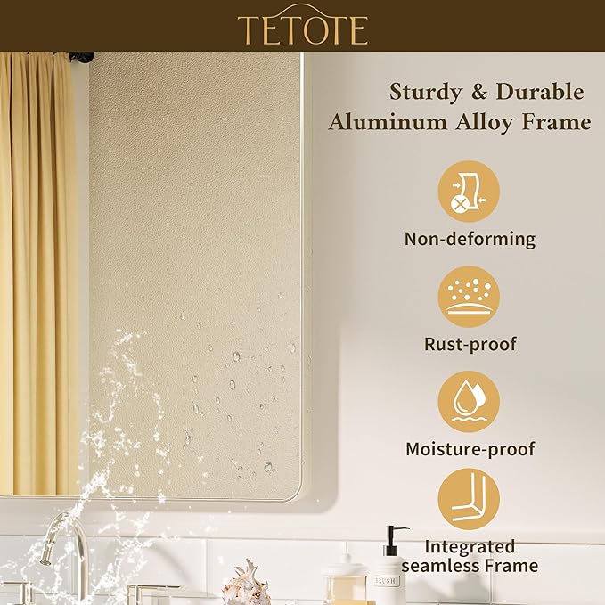 TETOTE Brushed Nickel Mirror 48 x 30 Brushed Nickel Metal Framed Bathroom Mirror, Tempered Glass, Modern Farmhouse Wall Mounted Mirror for Decorative(Horizontal/Vertical)