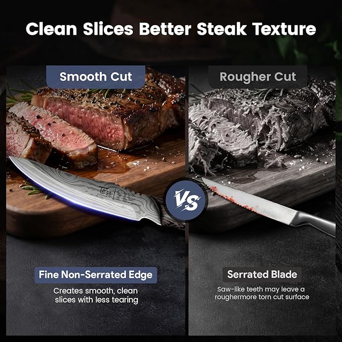 SYOKAMI Steak Knives Set of 2, 4.8 Inch High End Japanese Style Fine Edge Meat Knife with Wood Handle, Damascus Pattern Full Tang Design, Super Sharp Dinner Knives with Exquisite Box, Cooking Gifts