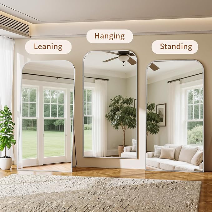 Full Length Mirror 81"x41" Arched Floor Standing Large Mirrors Full Body Mirror with Stand - with Aluminum Frame for Bedroom Living Room, Silver