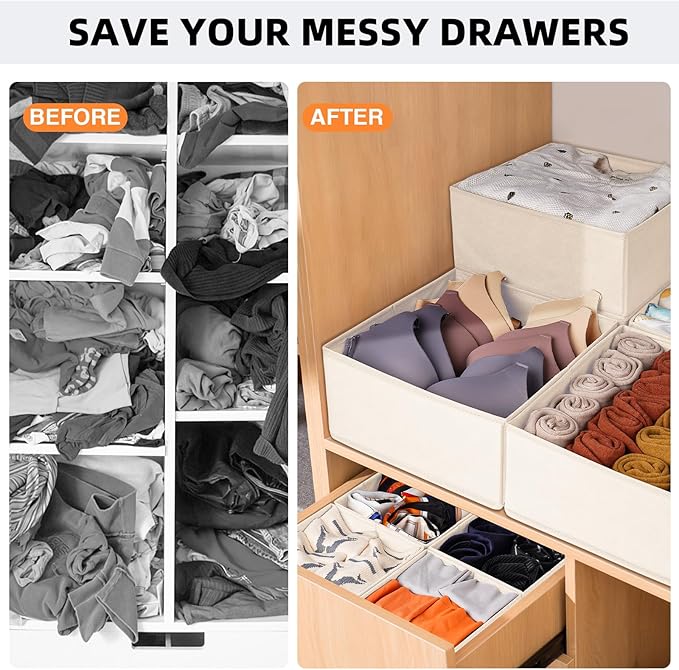 Criusia Closet Drawer Organizer Clothes, 15 Pack Dresser Organizer for Baby Clothes, Fabric Drawer Dividers for Nursery Bedroom (Beige)