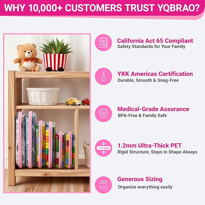 YQBRAO 4-Pack Clear Diaper Bag Organizer Pouches, 1.2mm Ultra-Thick PET Travel Pouches for Toiletries & Makeup, Rigid Self-Standing Bags with YKK Zippers, TSA Approved (Pink)