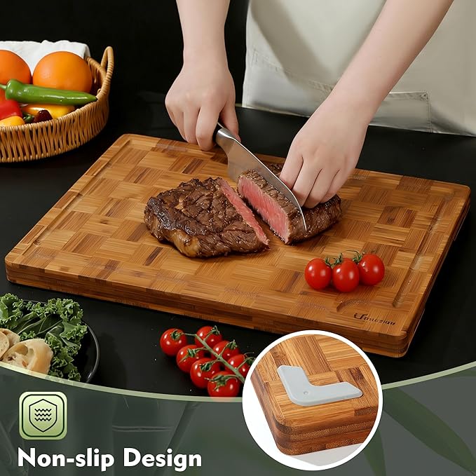XXXLarge Bamboo Cutting Boards Charcuterie Board Best Non Toxic Large Butcher Block Heavy Duty Book Checkered Wood Cutting Boards for Kitchen Solid End Grain Wood Chopping Board