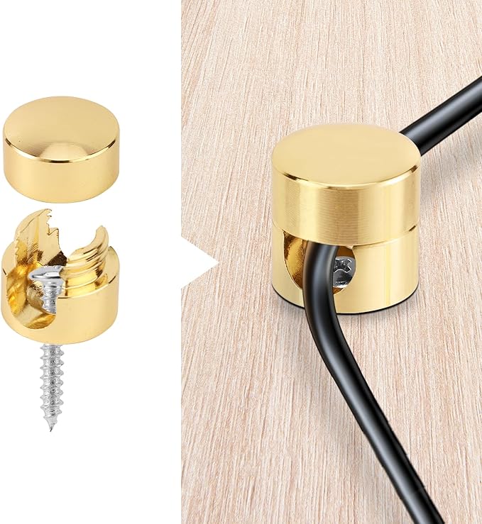 3pcs Gold Cable Anchors, Metal Phone Charger Cord Holders Cable Management Clips Multi-Function Aluminum Wire Organizer for Home Office Desktop Wall Nightstand