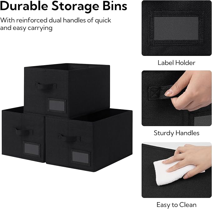 GRANNY SAYS Storage Baskets for Closet Shelves, Fabric Storage Bins for Clothes, Closet Organization Bins, Collapsible Storage Bins with Handles, Black, Large, 3-Pack