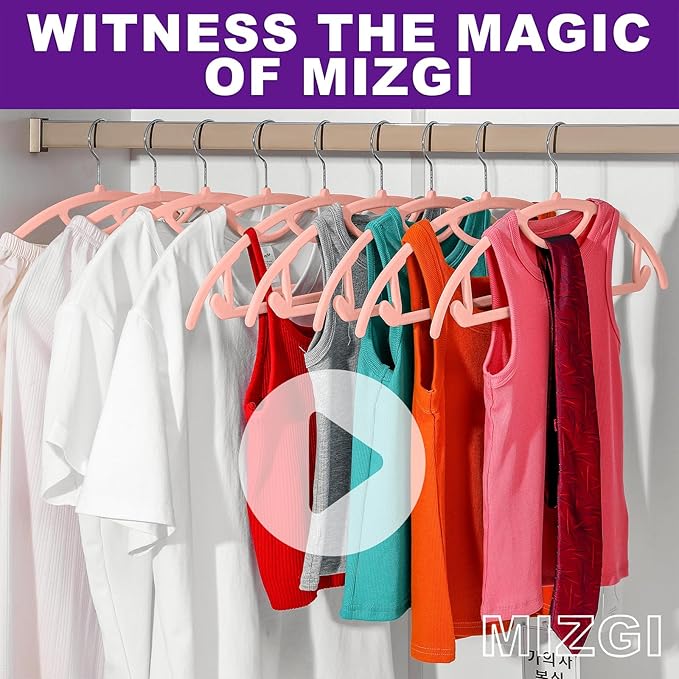 MIZGI Premium Velvet Hangers 50-Pack,No Shoulder Bump Hangers W/Tie Bar Ultra Thin Space Saving Non Slip Hanger Heavy Duty Felt Rounded Clothes Hanger for Sweaters,Coat,Jackets,Pants,Shirts
